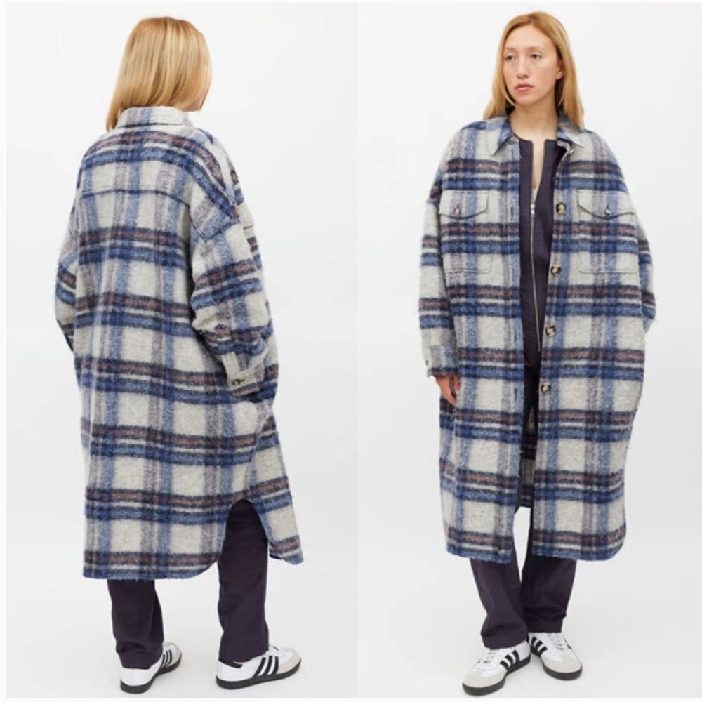 Isabel Marant Etoile | Women’s Gabrion Oversized Wool Blanket Shacket Plaid Coat